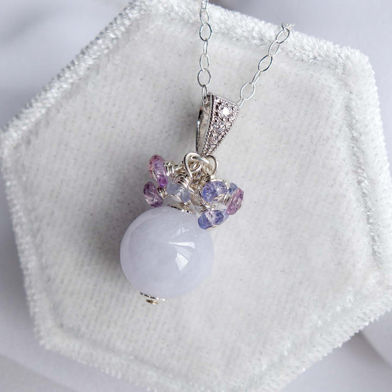 Jade Bead Necklace with Gem Cluster