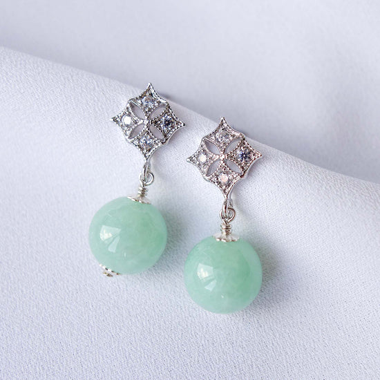Green Jade with Diamond Ear Studs