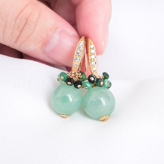 Green Jade CZ Hook Earrings - Emerald