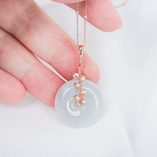 Light Green Jade with Pink Pearl Vine Necklace GVN16R