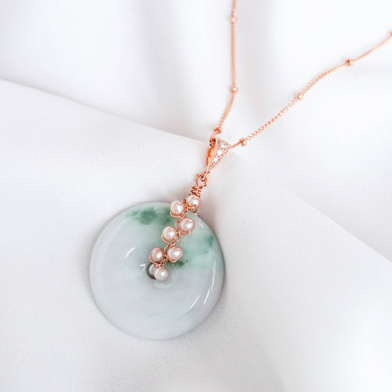 Unique Green Jade with Pink Pearl Vine Necklace GVN17R