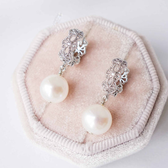 Intricate Hoop Earrings with Round Pearls