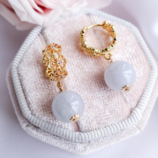 Intricate Ear Hoops with Lavender Jade