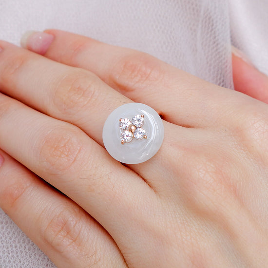 Jade Donut Clover Ring with Lab-Grown Diamond - 1570JRR