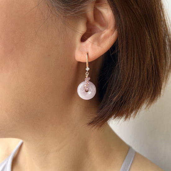 Vivid Lavender Jade with Tanzanite Vine Earrings - Dapped Single CZ Hook