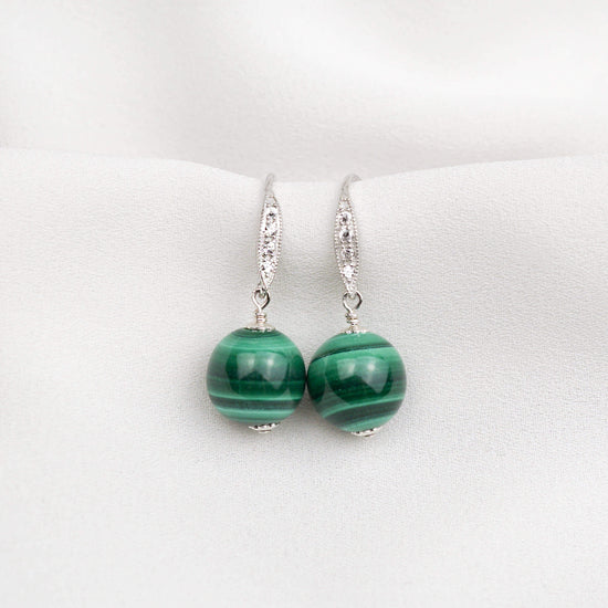 Curved CZ Ear Hooks with Malachite