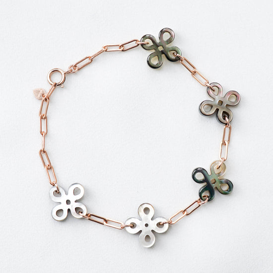 Mother of Pearl Everlasting Knot Paperclip Bracelet - Rose Gold Filled