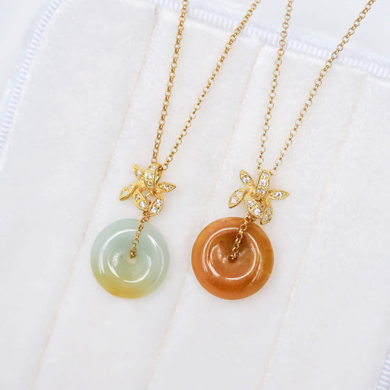 Jade Donut with Orchid Pendant Necklace OFNG - Gold Filled