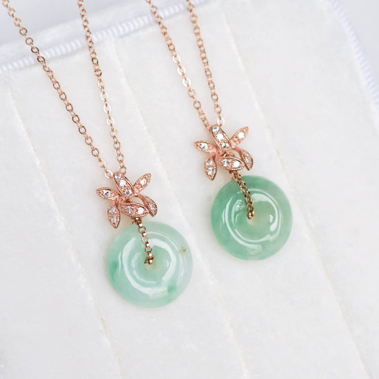 Jade Donut with Orchid Pendant Necklace OFNR - Rose Gold