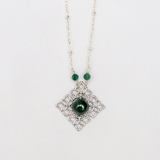 Peranakan Tile Pine Green Jade Necklace