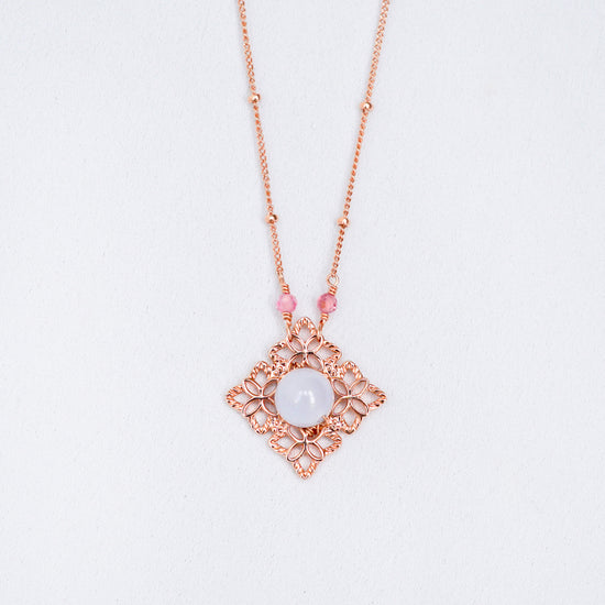 Peranakan Tile Lavender Jade Necklace - Rose Gold Filled
