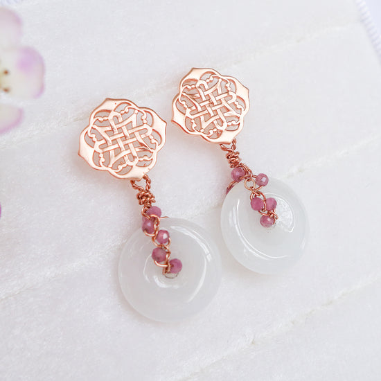 Peranakan Ear Studs with Jade and Tourmaline Vine