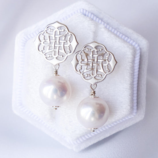 Peranakan Ear Studs with Luxe Pearls