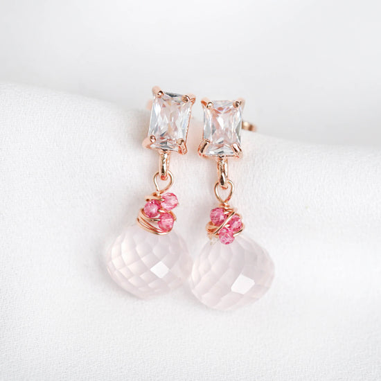 Rose Quartz with Baguette Ear Studs