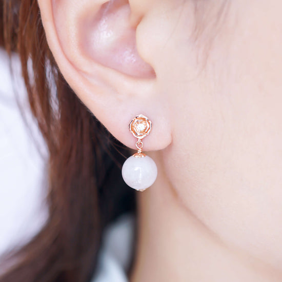 Rose Quartz with Small Rose Ear Studs RQ14