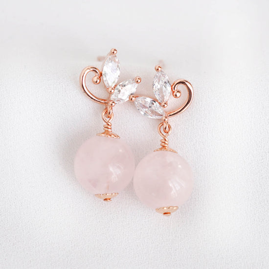 Rose Quartz with Swirling Leaves Earrings RQ16