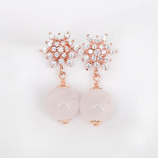 Rose Quartz with Snow Ear Studs RQ18