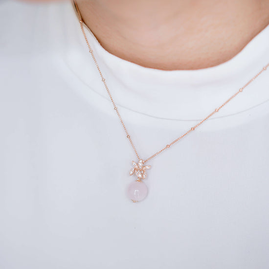 Orchid Pendant with Rose Quartz Necklace RQ21