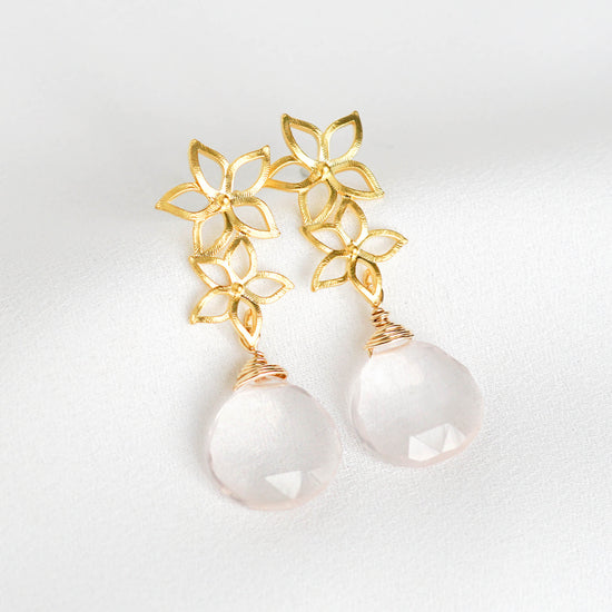 Rose Quartz with Open Flower Ear Studs RQ6