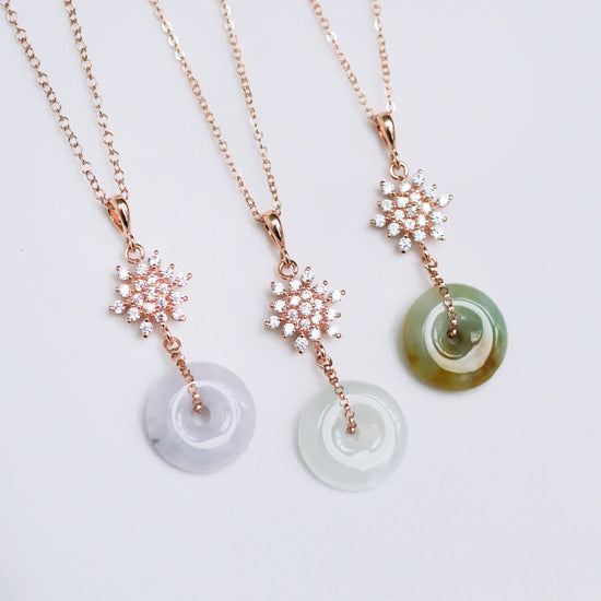 Snow Charm with Jade Donut Necklace SFNR - Rose Gold