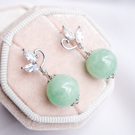 Swirling Leaves Earrings with Green Jade