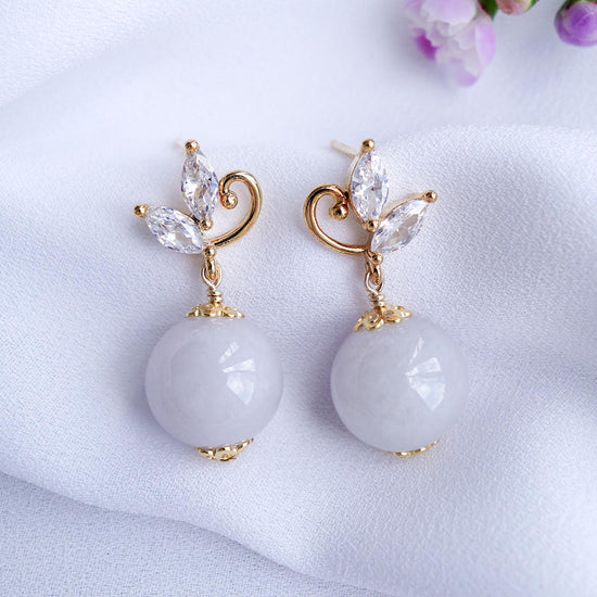 Swirling Leaves Earrings with Lavender Jade