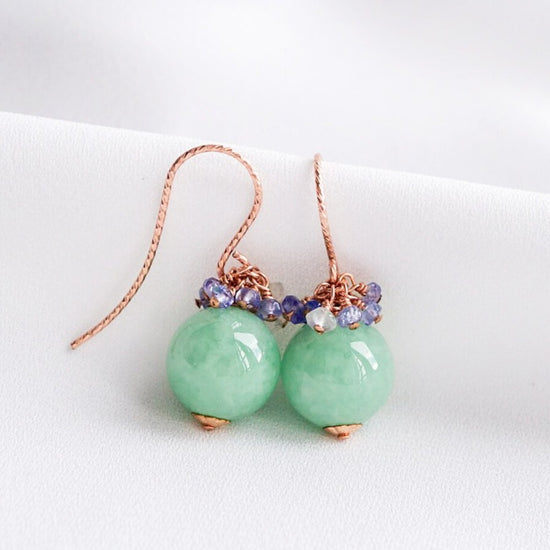 Green Jade Hook Earrings - Tanzanite