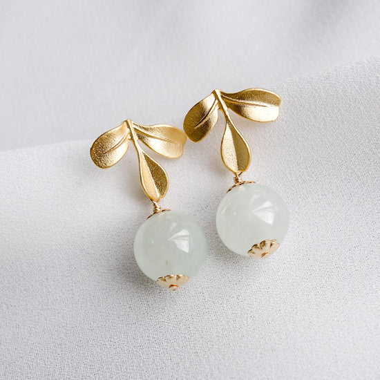 Light Mint Jade with Petite Triple Leaf Ear Studs