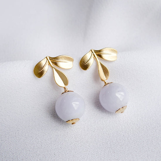 Lavender Jade with Petite Triple Leaf Ear Studs