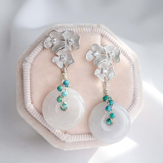 Triple Flower Ear Studs and Lilac Jade with Turquoise Vine