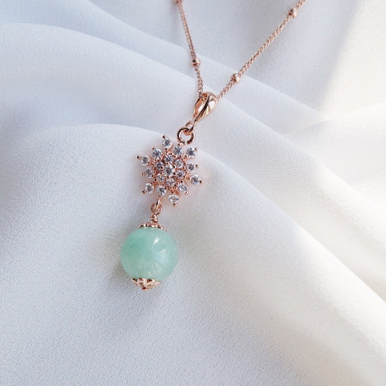 Green Jade with Snow Pendant Necklace