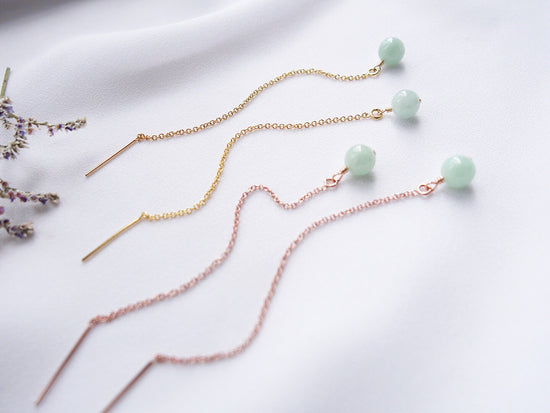Green Jade Ear Threaders