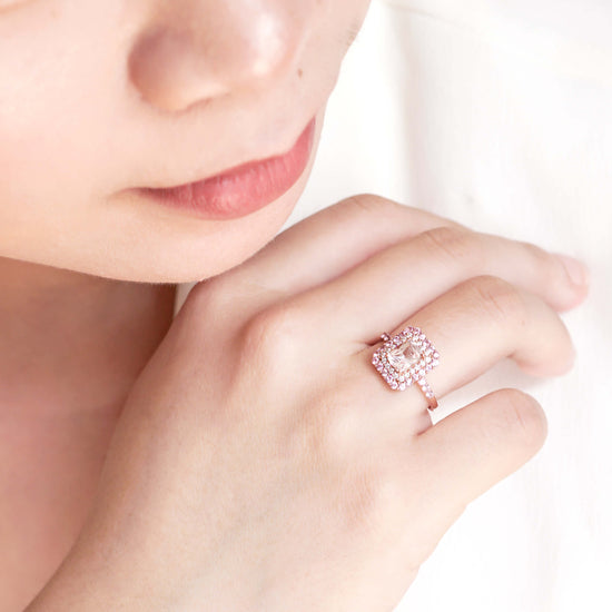 Light Pink Sapphire Double Halo Ring - 14K Rose Gold 1305SRR