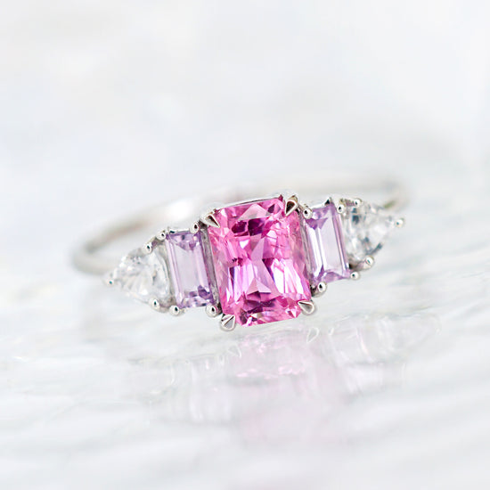 Sleek Vivid Pink Sapphire Ring - 14K White Gold 1314SRW