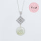 Jade with Small Peranakan Tile Necklace - Silver