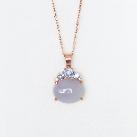 Crown Lavender Jade Pendant in 9K Rose Gold - Blue Sapphires