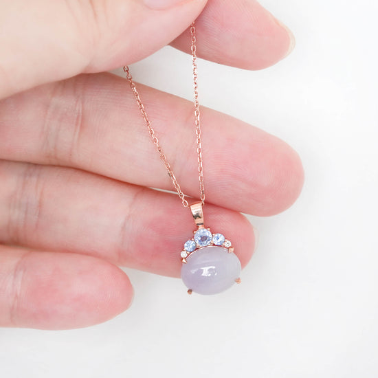 Crown Lavender Jade Pendant in 9K Rose Gold - Blue Sapphires