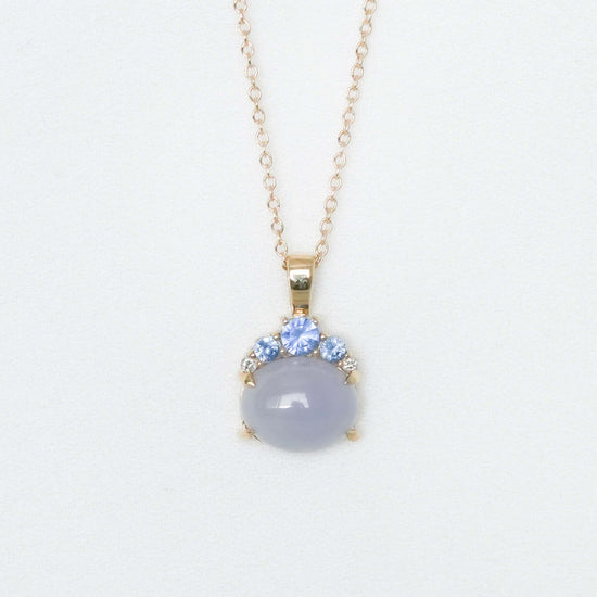 Crown Lavender Jade Pendant in 9K Yellow Gold - Blue Sapphire