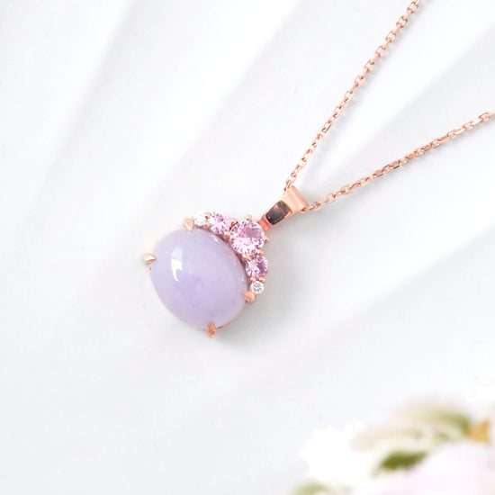 Crown Lavender Jade Pendant in 9K Rose Gold - Pink Sapphire