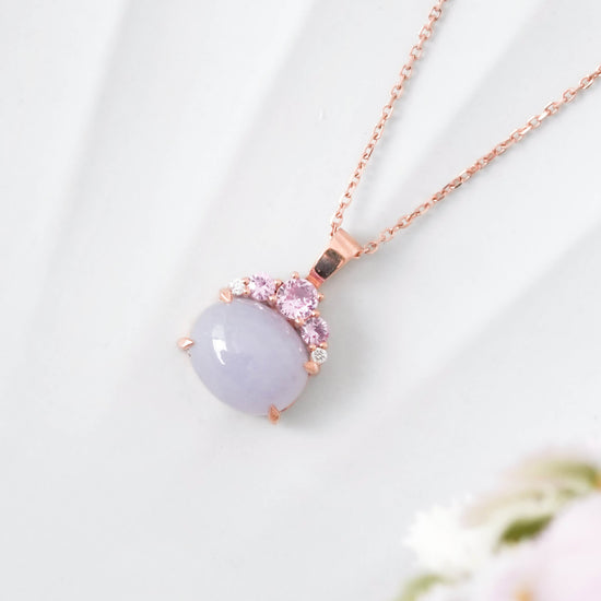 Crown Lavender Jade Pendant in 9K Rose Gold - Pink Sapphire