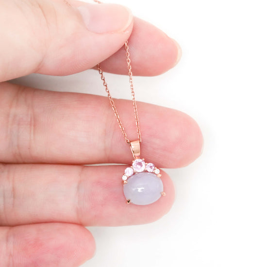 Crown Lavender Jade Pendant in 9K Rose Gold - Pink Sapphire