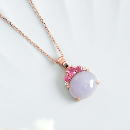 Crown Lavender Jade Pendant in 9K Rose Gold - Spinel