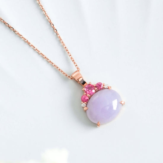 Crown Lavender Jade Pendant in 9K Rose Gold - Spinel