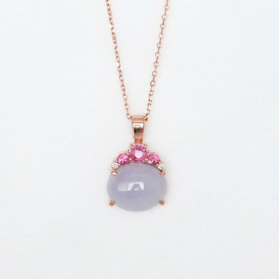 Crown Lavender Jade Pendant in 9K Rose Gold - Spinel