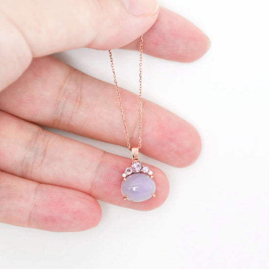 Crown Lavender Jade Pendant in 9K Rose Gold - Purple Sapphire