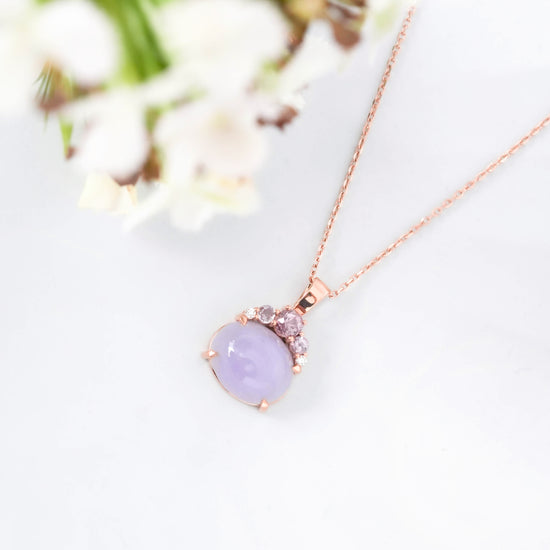 Crown Lavender Jade Pendant in 9K Rose Gold - Purple Sapphire