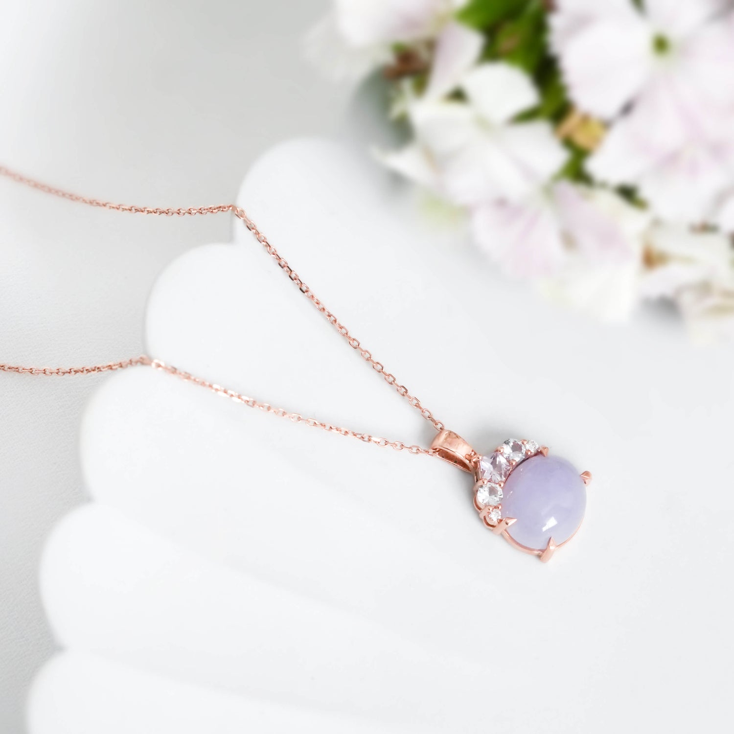 Crown Lavender Jade Pendant in 9K Rose Gold - Lilac Sapphire