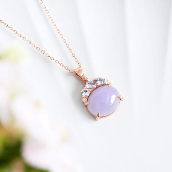 Crown Lavender Jade Pendant in 9K Rose Gold - Lilac Sapphire