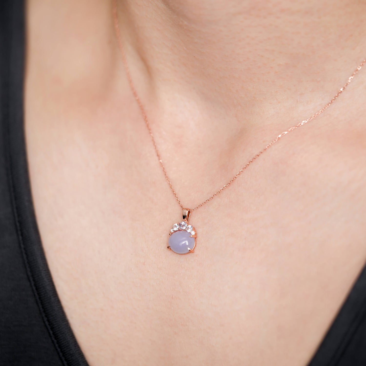 Crown Lavender Jade Pendant in 9K Rose Gold - Lilac Sapphire