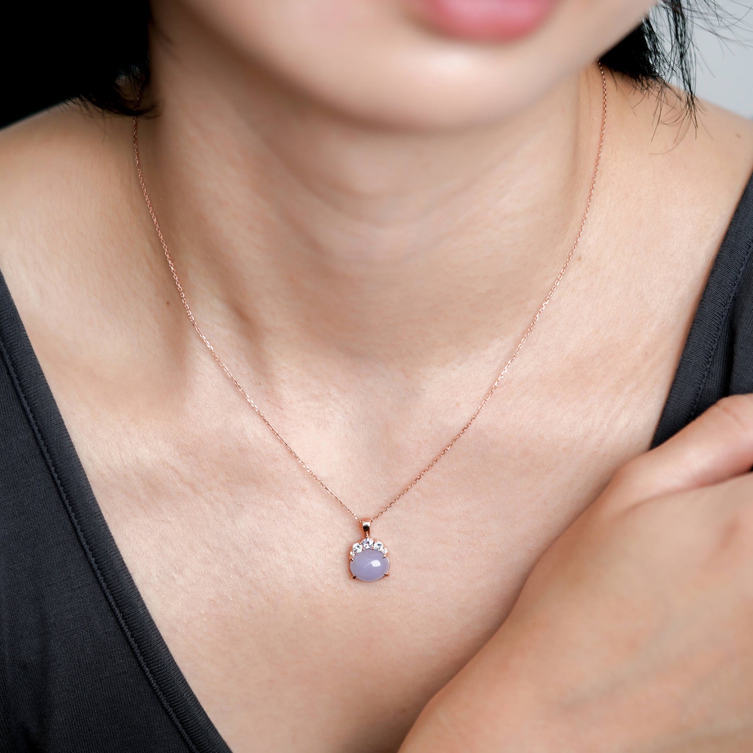 Crown Lavender Jade Pendant in 9K Rose Gold - Lilac Sapphire